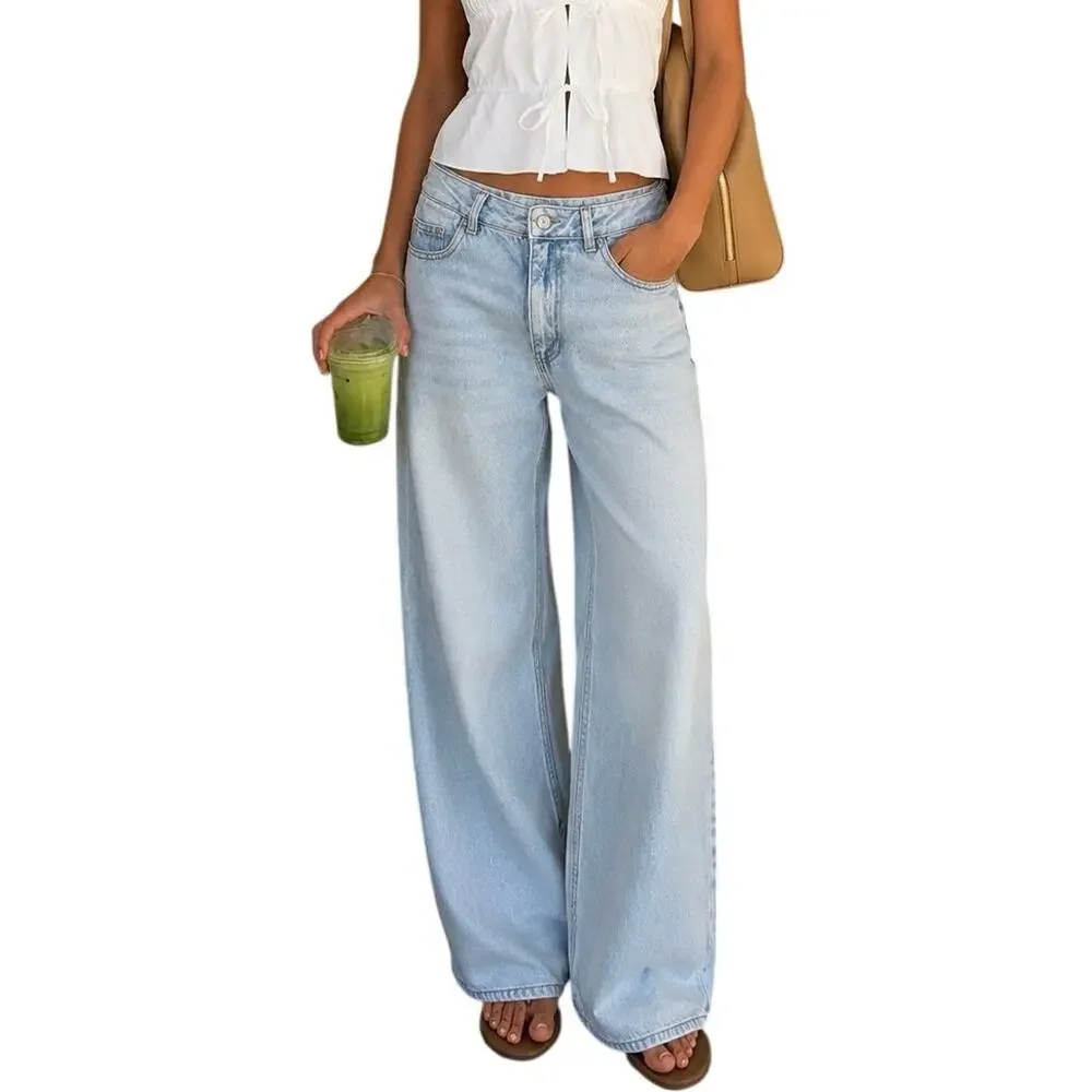 PacSun High Rise Straight Leg Jeans Women 28x31 Light Wash Denim Blue - Picture 1 of 10